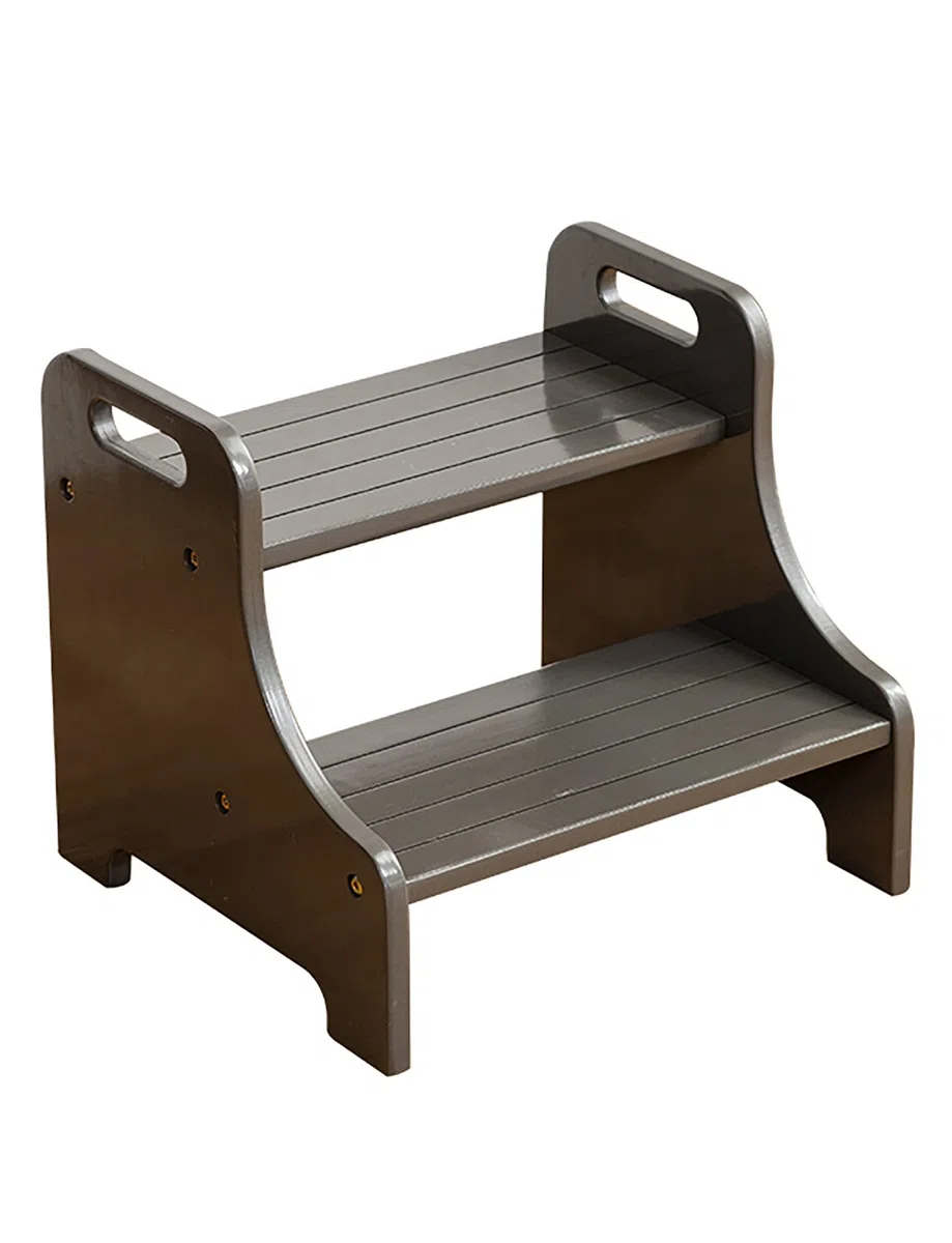 Taburete de madera con dos escalones, almohadillas antideslizantes y asas, doble altura para uso en baño y cocina