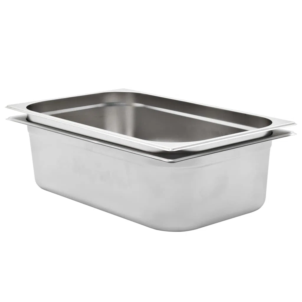 vidaXL 2 recipientes Gastronorm GN 1/1 de 150 mm, acero inoxidable, sin óxido, fácil de limpiar, aptos para lavavajillas, utensilios de cocina, bandeja para servir alimentos, soporte para aperitivos