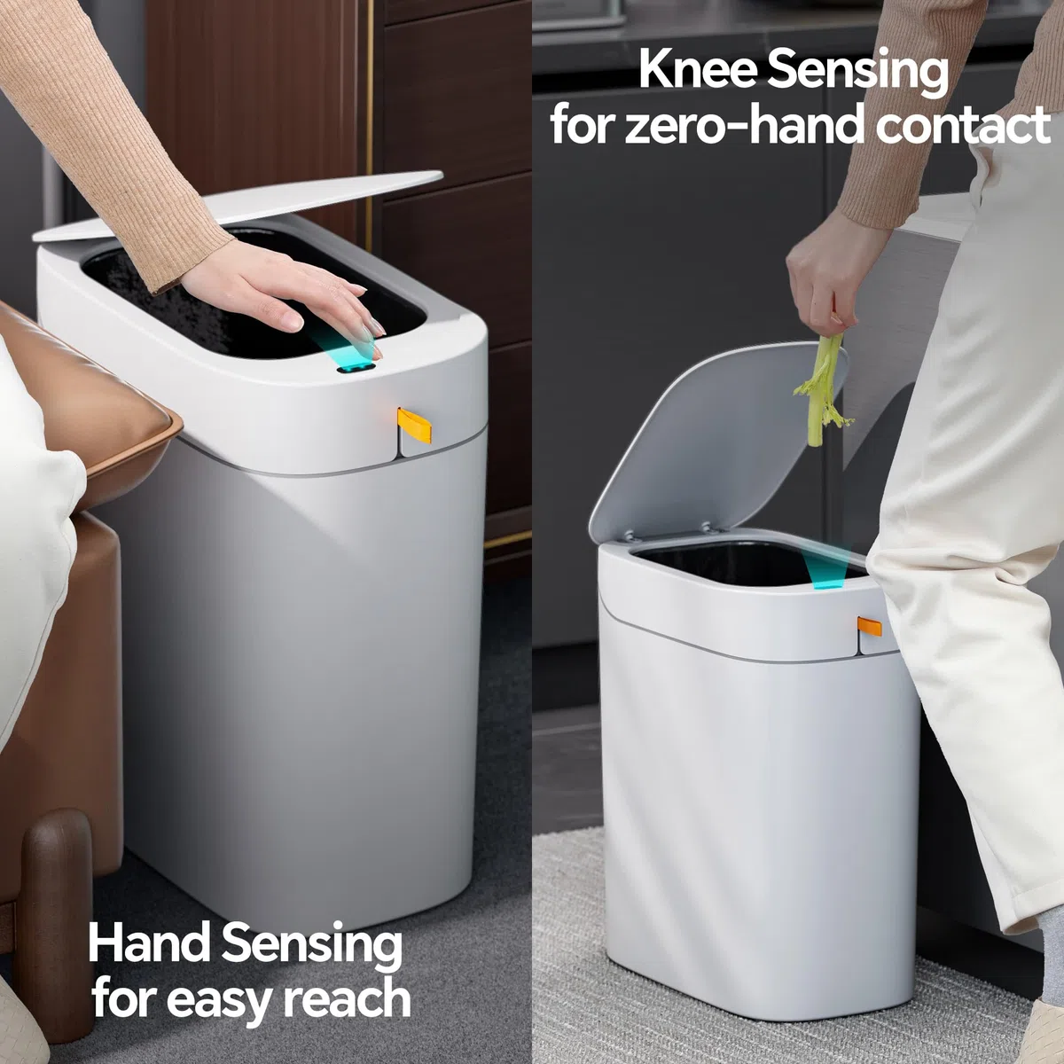 CTIME Cubo de basura de baño con tapa, cubo de basura delgado de 3.5 galones con sensor sin contacto, bote de basura inteligente de succión automática, adecuado para dormitorios, oficinas, cocinas y