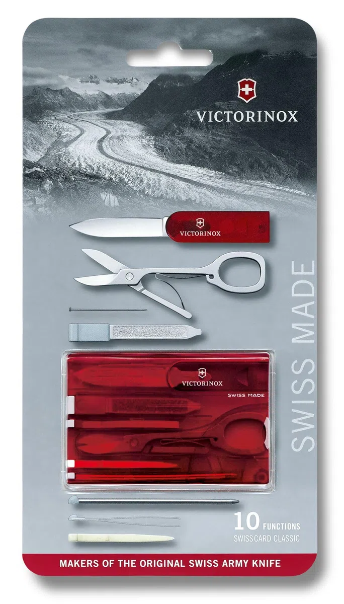Victorinox Swiss Card Classic, Herramienta de bolsillo Swiss Made, Tamaño Tarjeta de Crédito, 10 Funciones, Bolígrafo, Tijeras