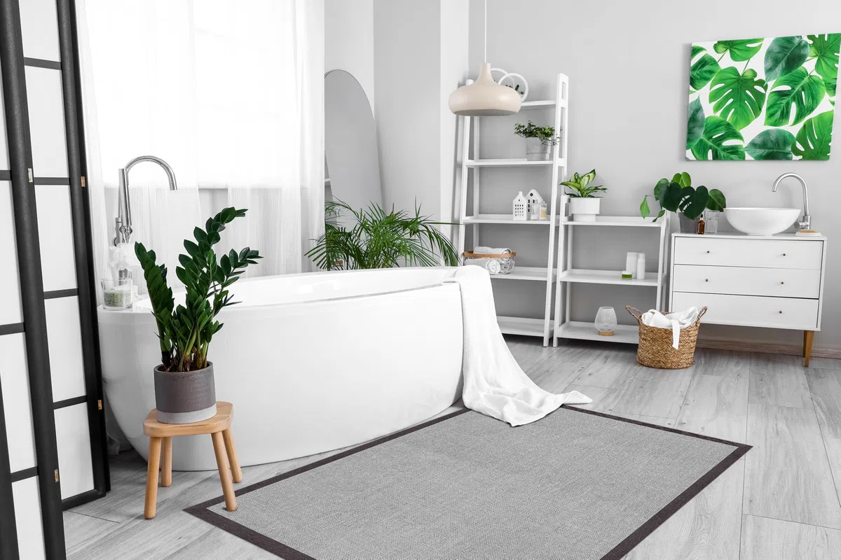 DobleUve Estudio Alfombra Vinílica Impresa Yute Marco Gris 47x80 | Antideslizante y Lavable para Cocina | Ideal para Verano