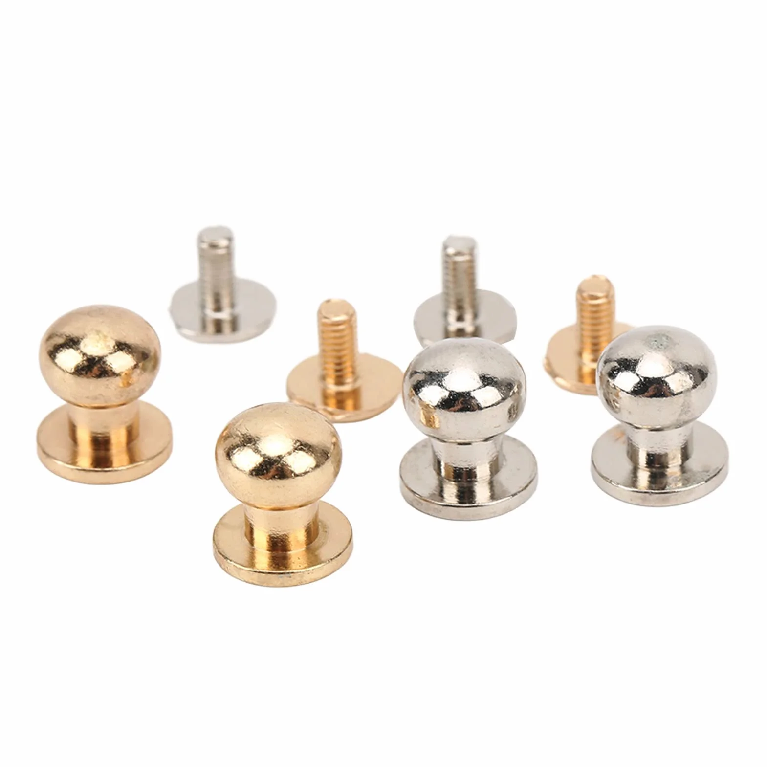 200 juegos de remaches monje de 9 x 8 mm, ligeros, de cobre puro, con cabeza redonda, para manualidades en cuero, ropa, zapatos y bolsos; remaches decorativos de metal con acabado (Oro Plata)