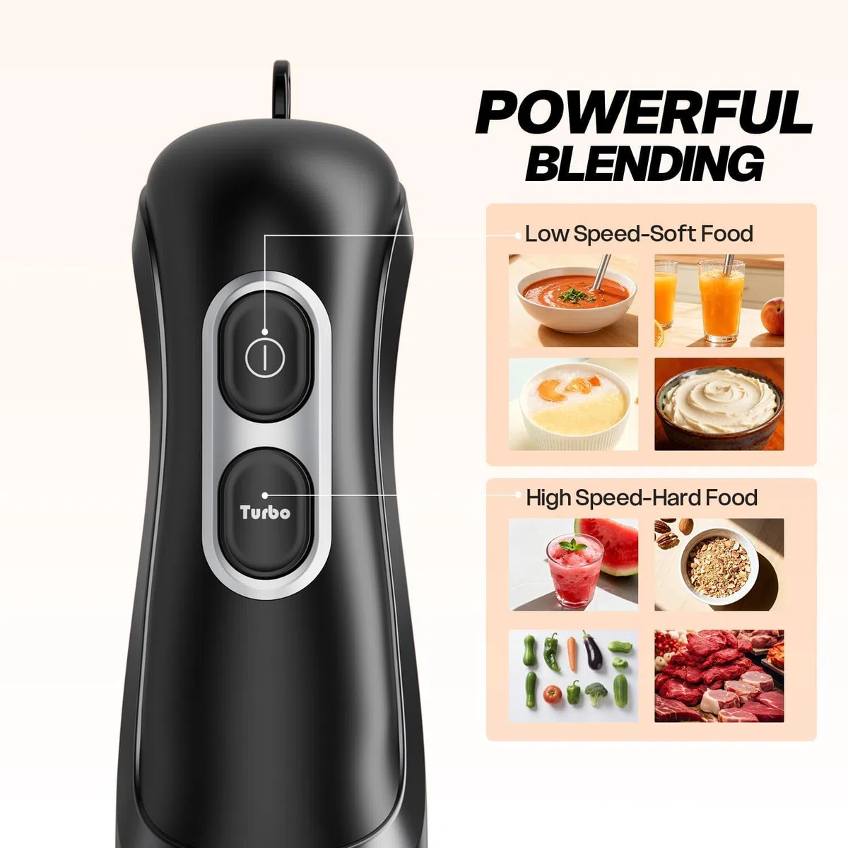 BESROY Batidora de Mano 1100W, Batidora de Inmersión Eléctrica con 2 Velocidades + Turbo, Acero Inoxidable, Apta para Lavavajillas, Batidora de Brazo para Papillas, Smoothies & Gazpacho, Negro