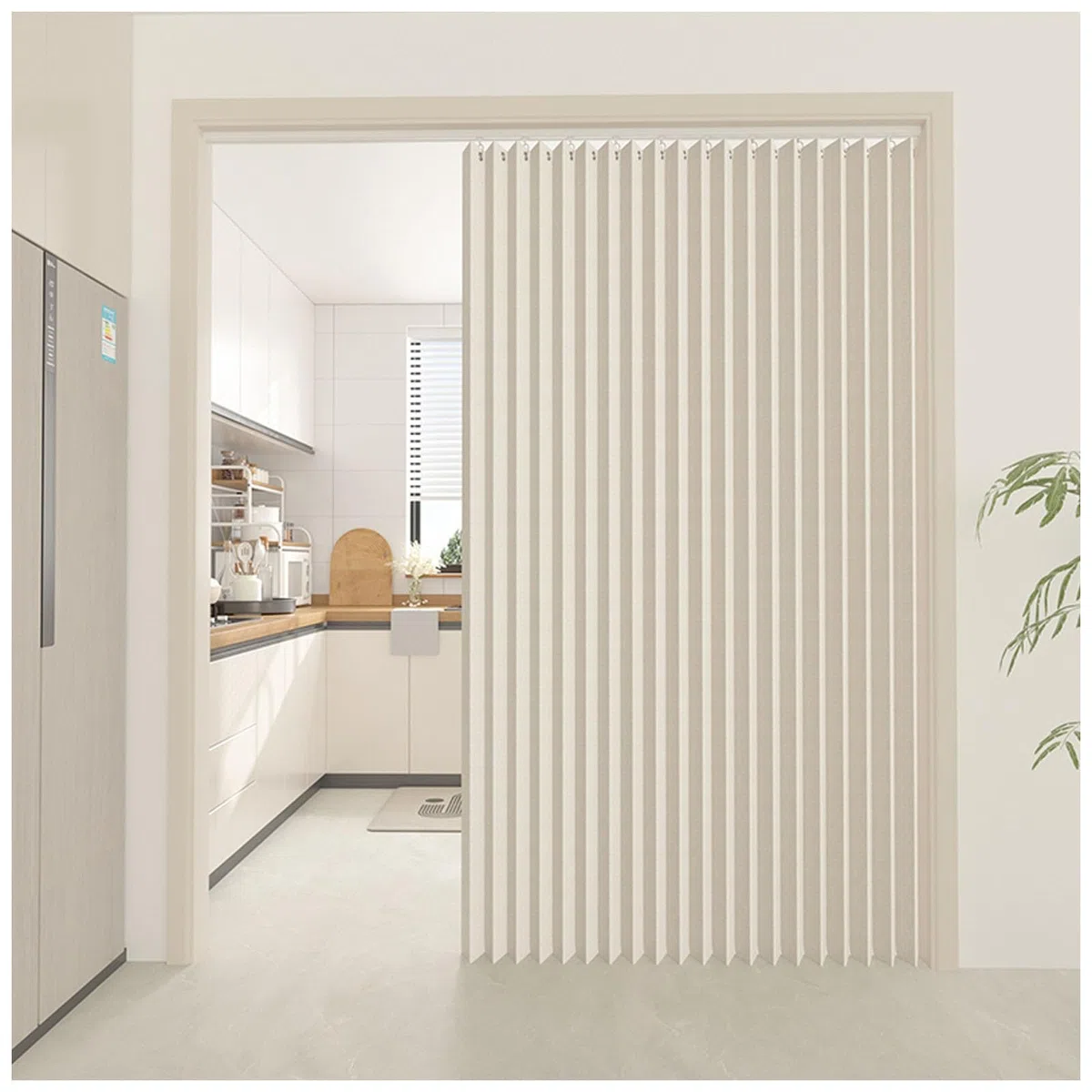 Cortina Cocina Puerta, Cortina Plisada Plegable Invisible Impermeable con Magnéticas Cortina Plegable para Cocina,Comedor, Marco de Puerta(Beige,100x200cm)