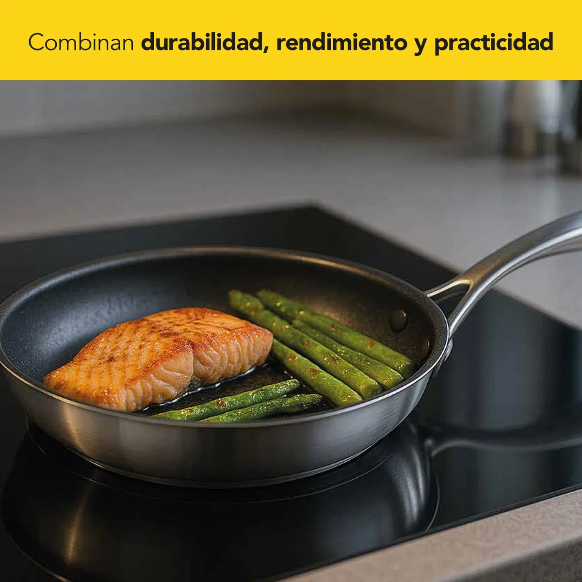 Castey - Sartén Antiadherente Inox Essentials, Modelo EA-S30, Color Plata, Tamaño 30 cm, Acero inoxidable Revestimiento Antiadherente, Apta para Todas las Cocinas, Recubrimiento Durión