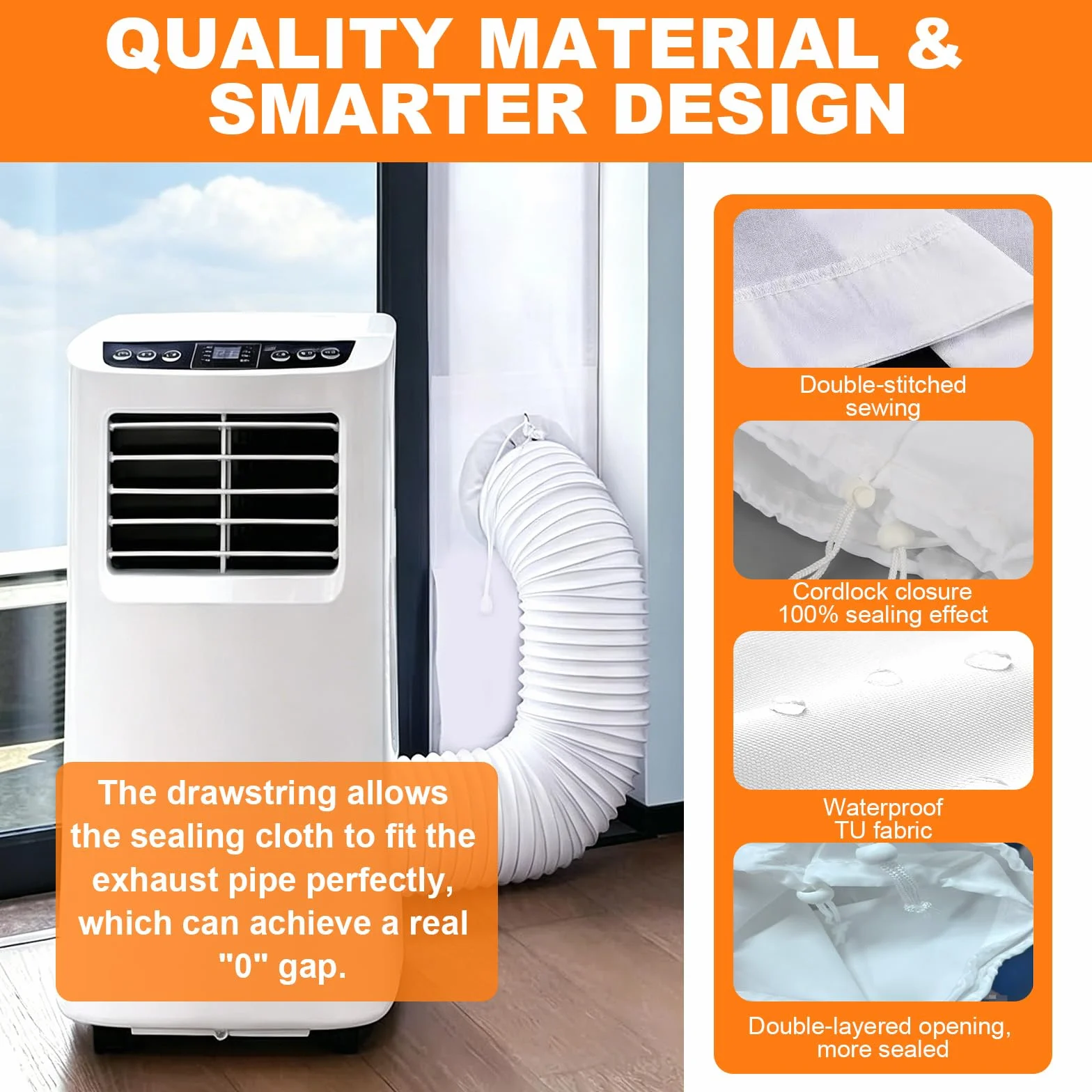 Kit Ventana Aire Acondicionado Portatil 500cm, Sellado Ventana para Aire Universal con Cordón Ajustable, para Ventanas Abatibles, Sin Taladros, Cubierta Aislante Ventana para AC Móvil