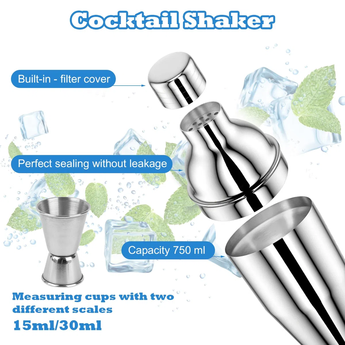 12 Piezas Juego de Coctelera, Cocktail Kit Acero Inoxidable con Accesorios de Bar, Kit Coctelería 750 Ml para Cócteles, Juego De Barman Todo En Uno para Casa O Bar