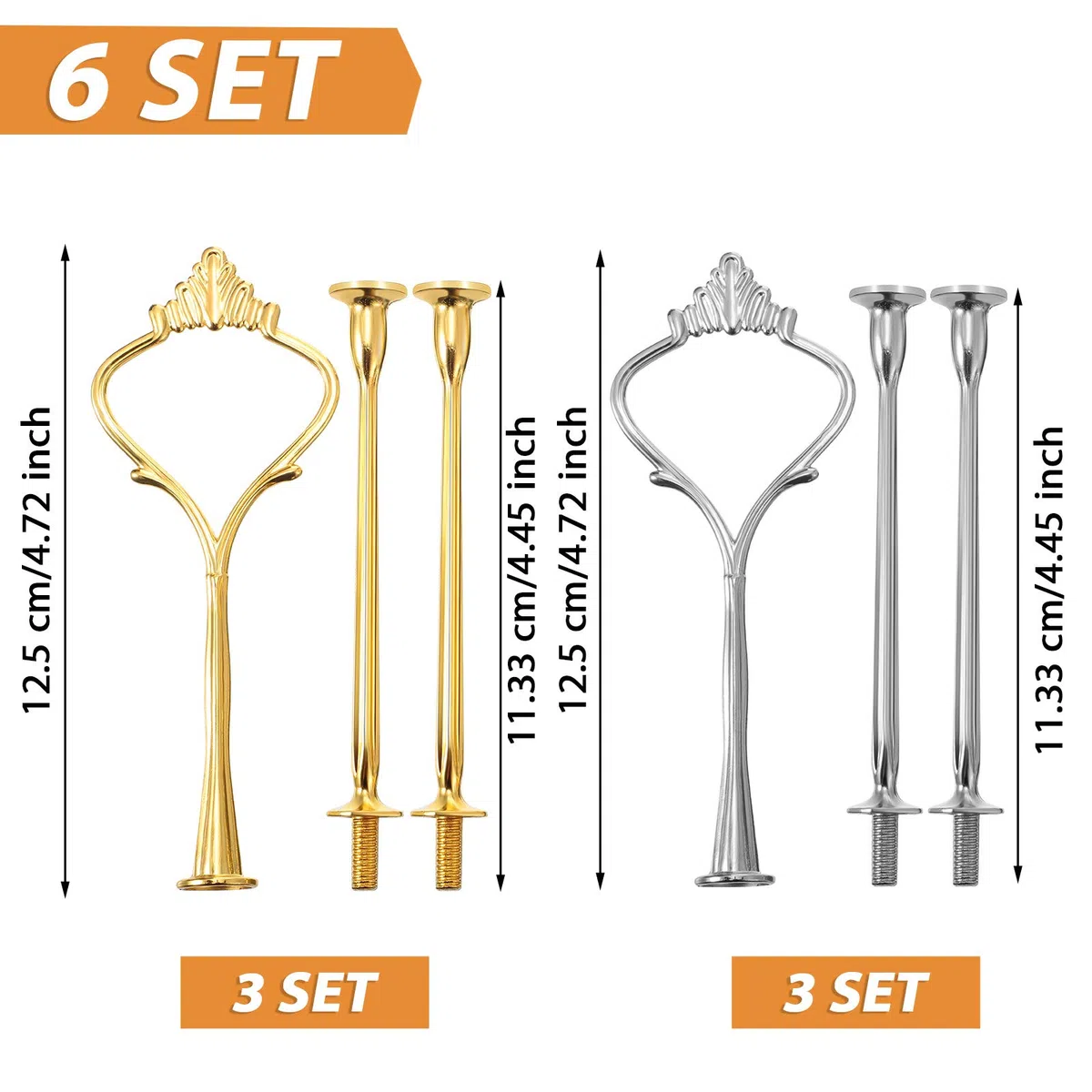 Juego de 6 accesorios de hardware para soporte de torta, corona de 3 niveles, soporte de hardware para manualidades de resina, bricolaje para hacer magdalenas