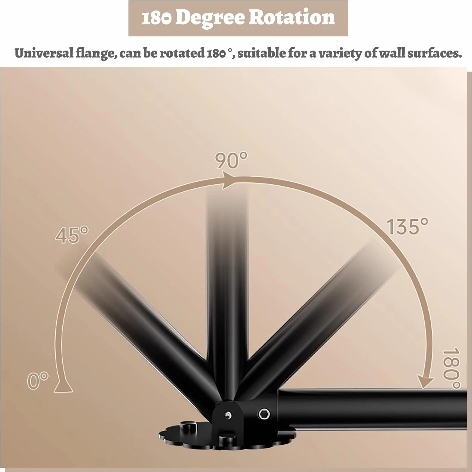 Soporte ajustable de acero inoxidable para barra de ducha giratorio de 180°, soporte para armario sin taladrar para paredes en ángulo, se adapta a 29-45 pulgadas (negro)
