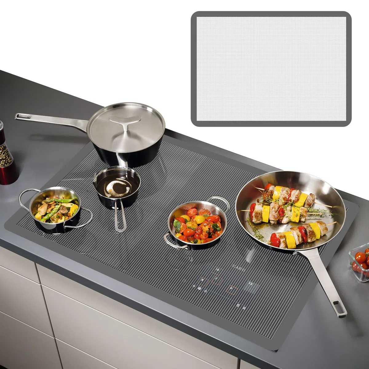Alfombrilla Protectora Placa Inducción 52x80cm, Magnética, Esterilla de Silicona Transparente Resistente al Calor 250°C, Cubierta Antideslizante Antiarañazos para Cocina Inducción