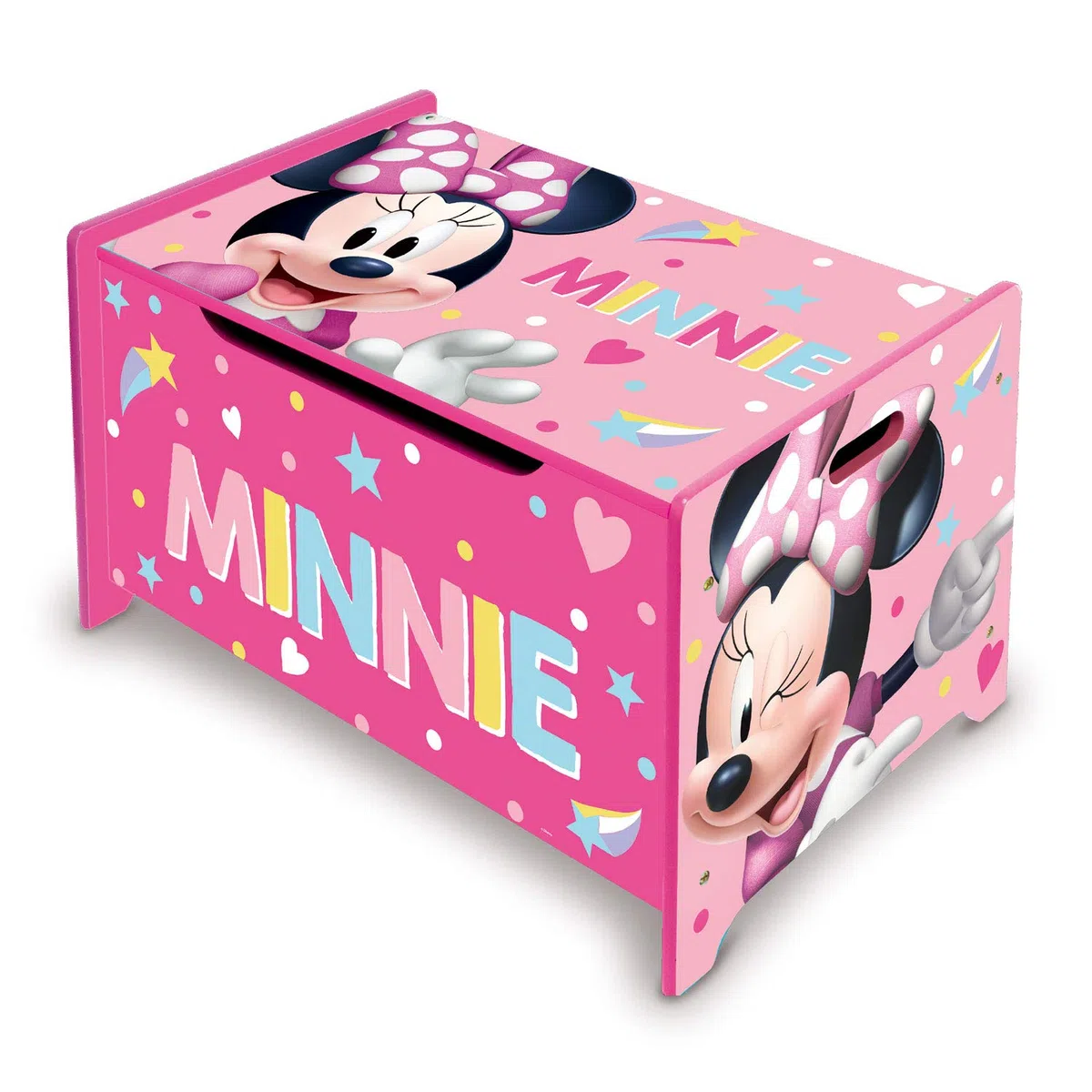 ARDITEX - Banco juguetero de madera de Minnie Mouse Licencia Oficial Disney - 62.5x40x37cm - Color rosa y blanco - Ideal para almacenar juguetes, ropa o cosas en un dormitorio infantil