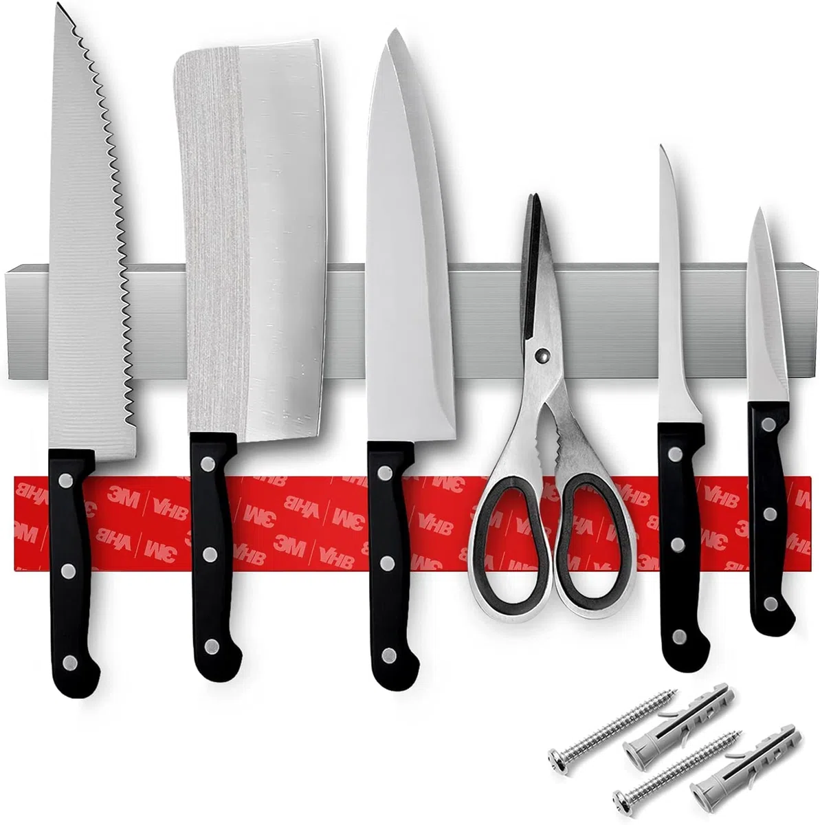 Loco Bird Barra magnética para cuchillos de 40cm autoadhesiva con cinta adhesiva 3M VHB - barra imantada para cuchillos de acero inoxidable para utensilios de cocina - Soporte magnético para cuchillos