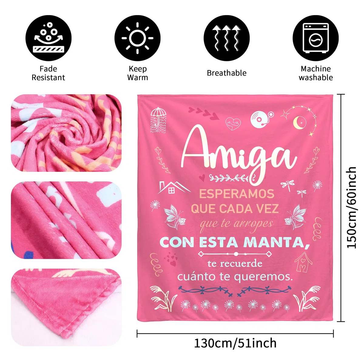 Regalos Originales para Amigas Navidad, Regalos de Amistad, Regalos para Mejor Amiga Mujer Decoración Mantas Regalos de Cumpleaños Amistad Manta Personalizada 150x130CM (Amiga-a)