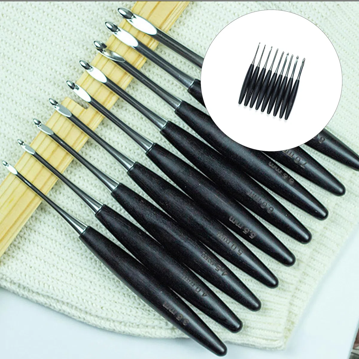 9 Agujas de Ganchillo con de Madera con Estuche de Almacenamiento, Agarre ergonómico, Aguja de Ganchillo de Aluminio de 3, 5 a 8, 0 mm para Tejer Sujetadores Hechos a Mano