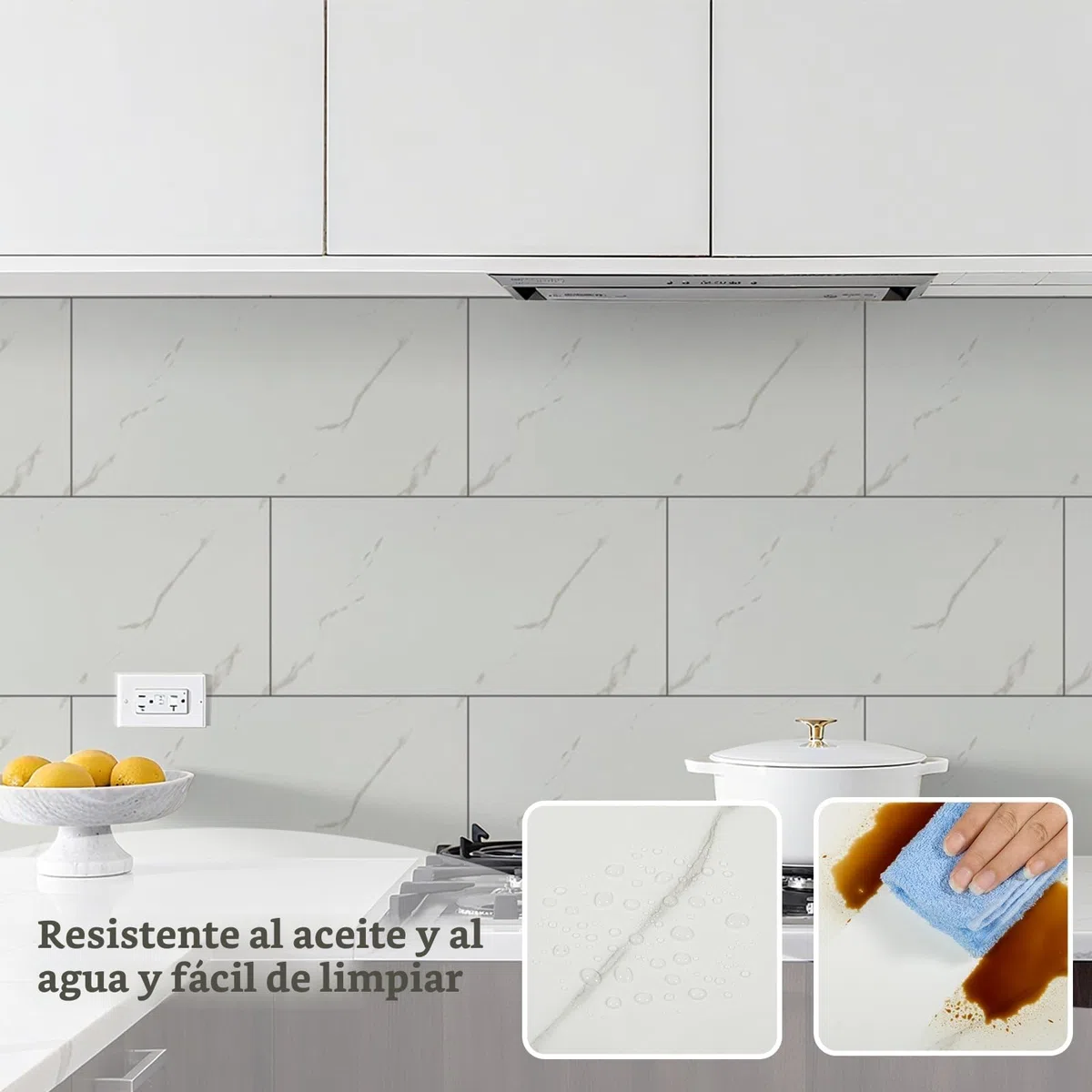 Abyssaly 10 Pièces Azulejos Adhesivos Cocina 60 x 30 cm, Mármol Azulejos Adhesivos Baño PVC, Impermeables Blanco Vinilo Adhesivo Pared Cocina, Baño, Ducha, Lavadero, Salón
