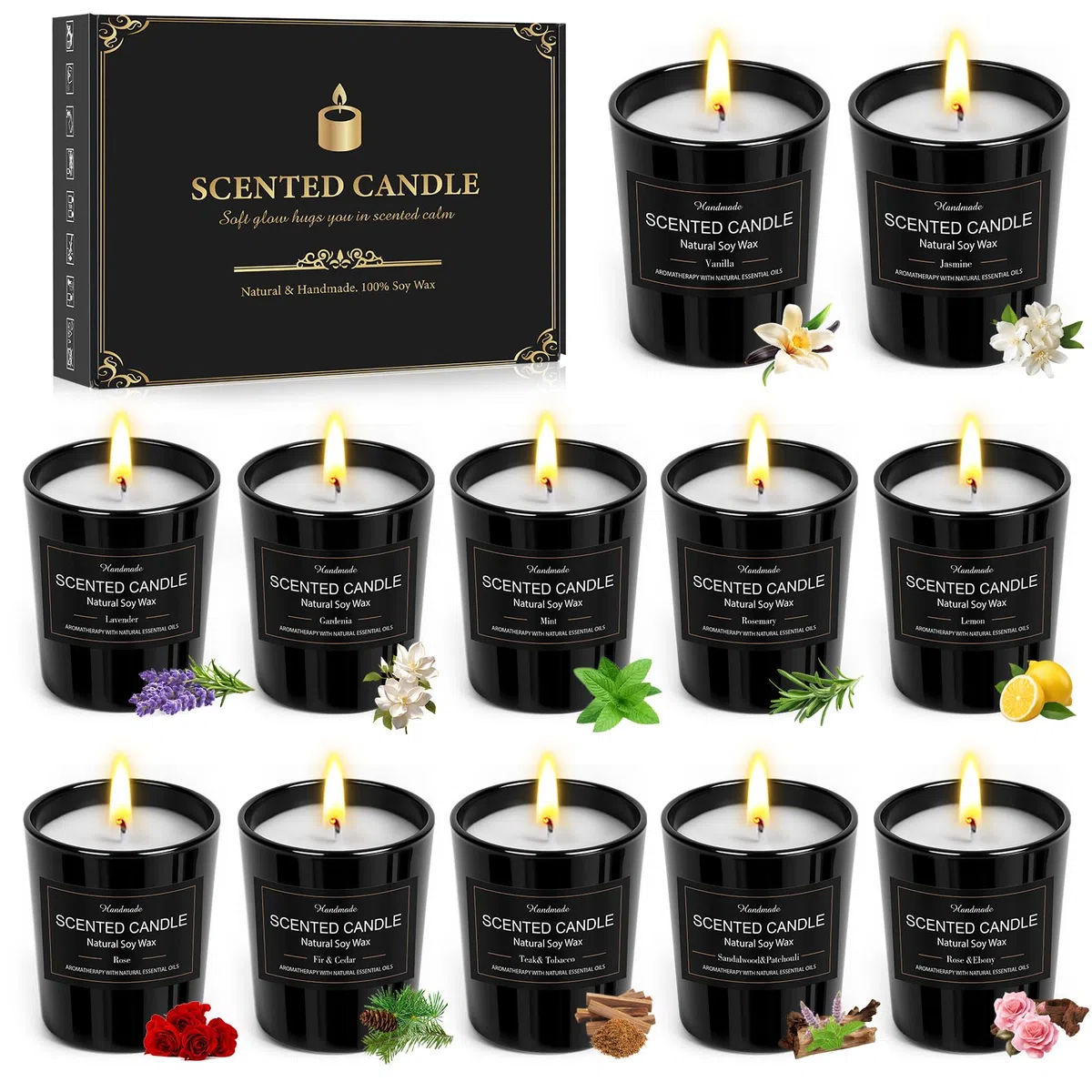 Vela perfumada en frascos de vidrio, set de regalo de 12 velas perfumadas para mujer, cera de soja, set de regalo de velas perfumadas, pequeño regalo para mujeres, colegas, cumpleaños, Navidad