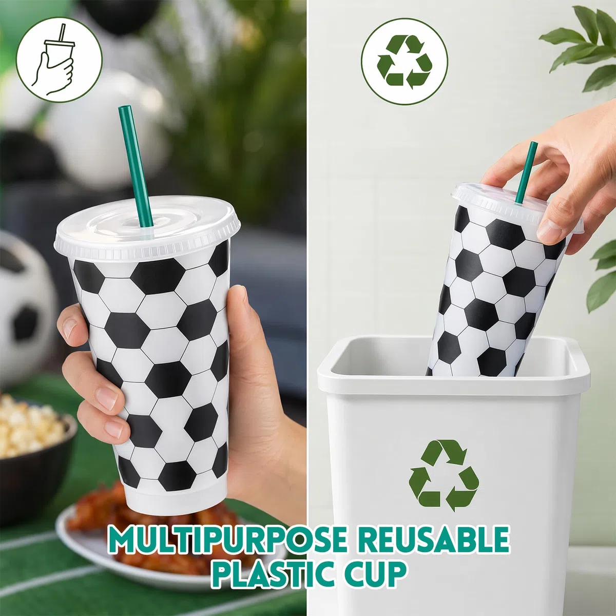 Yuragim Juego de 12 vasos de plástico reutilizables de 710 ml con tapa y pajita, vasos de plástico reutilizables para fiestas, adultos y niños
