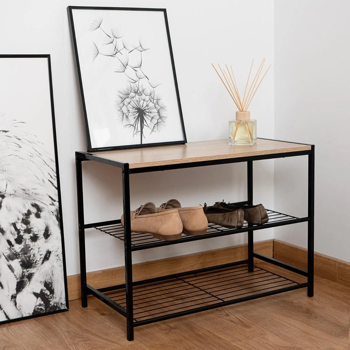 Moa Mueble Auxiliar Acero Y Madera 60x30x44,5cm Hierro Incluye Instrucciones