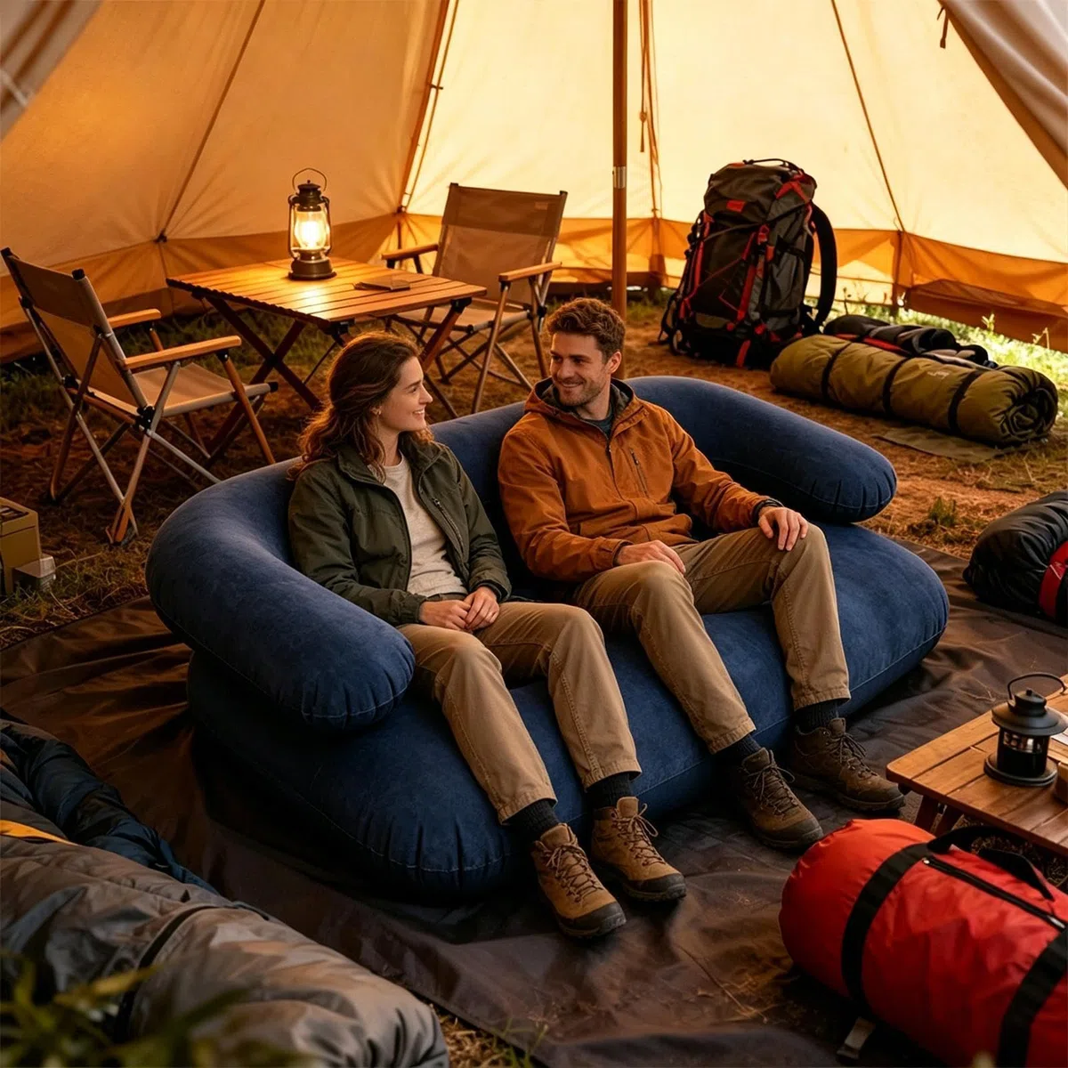 Sofá Hinchable de Camping,Sofá Plegable Afelpado Portátil Y Cómodo con Reposabrazos - Sillón de Aire,para Salón Películas Viajes Jardín Patio Terraza Porche Balcón Interiores Dormitorio
