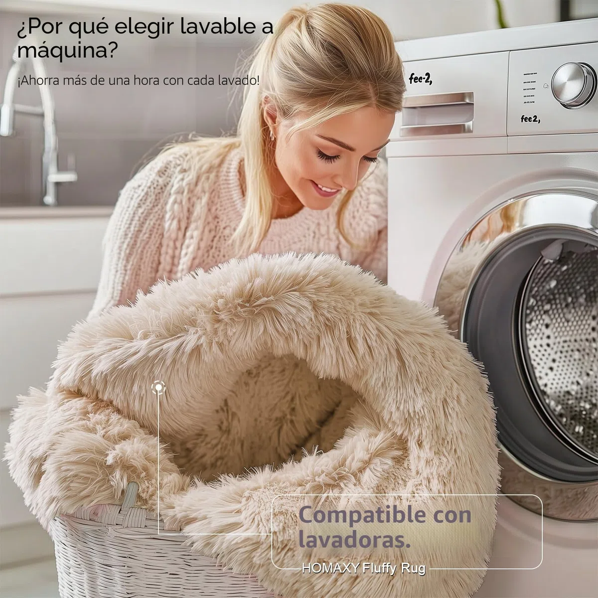Homaxy Alfombra de Pelo Largo, Antideslizante, Parte Inferior Lavable, Alfombra Grande para salón, habitación de los niños, Dormitorio - 120 cm Redonda, Beige