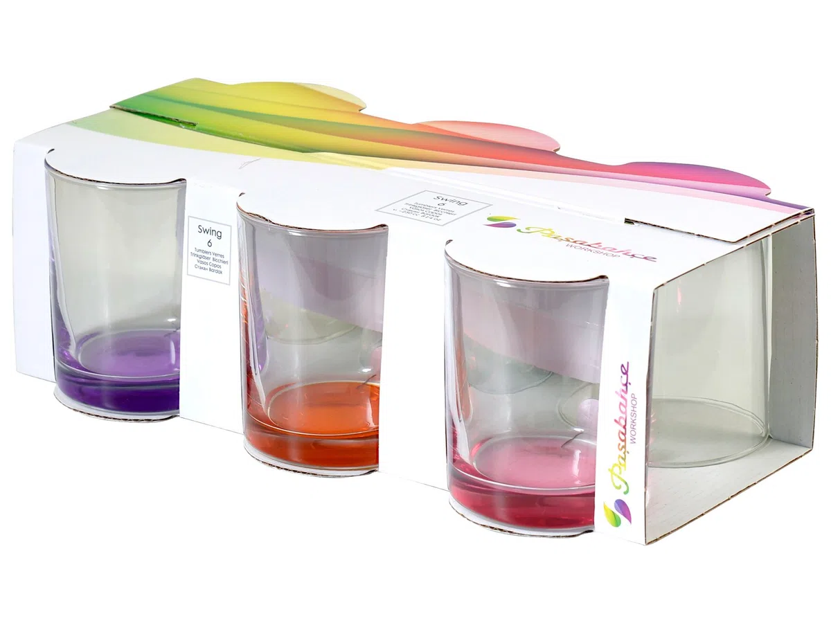 Pasabahce 98128 SE Pack de 6 Vasos, Trasparente/Multicolore, 6 Unidad (Paquete de 1), 6