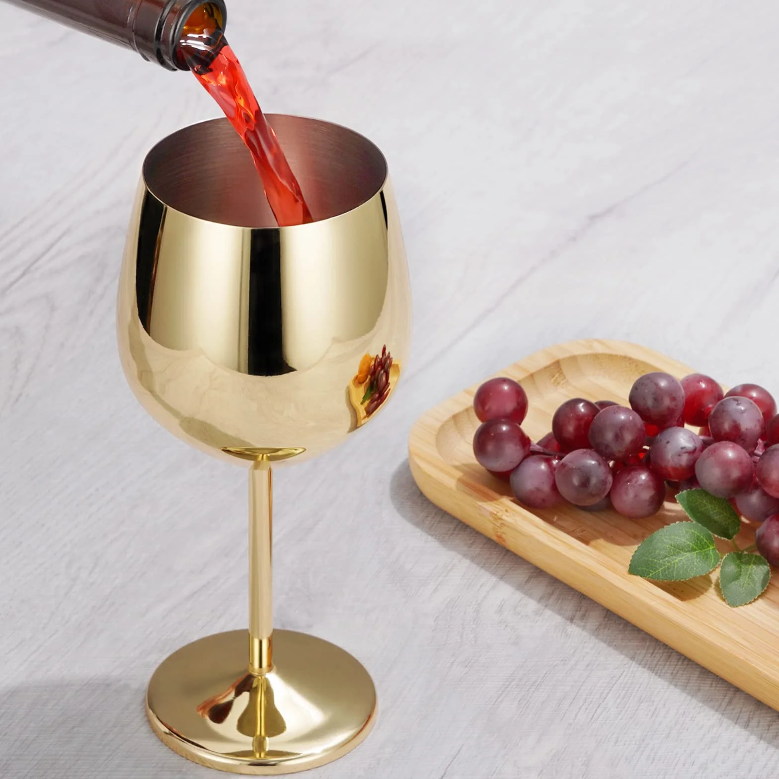 Lifecapido Juego de 2 copas de vino de acero inoxidable, copas de vino de acero inoxidable de 18 onzas, copas de vino de metal con tallo con cepillo para tazas para fiesta, oficina, boda, aniversario,