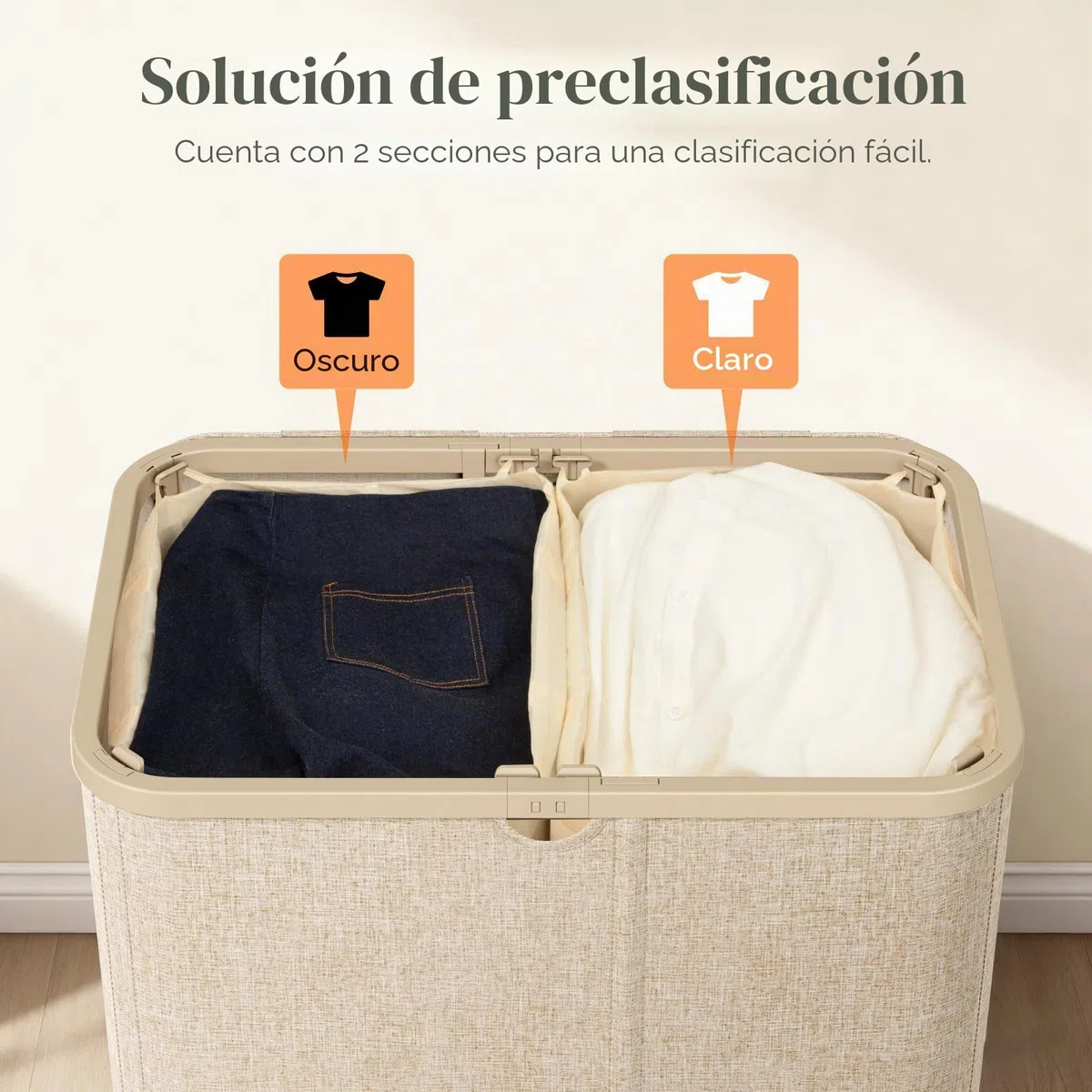 Lifewit Cesto Ropa Sucia de 2 Compartimentos con Tapa, Grande Cesta Ropa Sucia con Bolsas Extraíbles y Asas, Cubo Ropa Sucia para Dormitorio, Lavandería, Baño y Salón, 145L, Beige