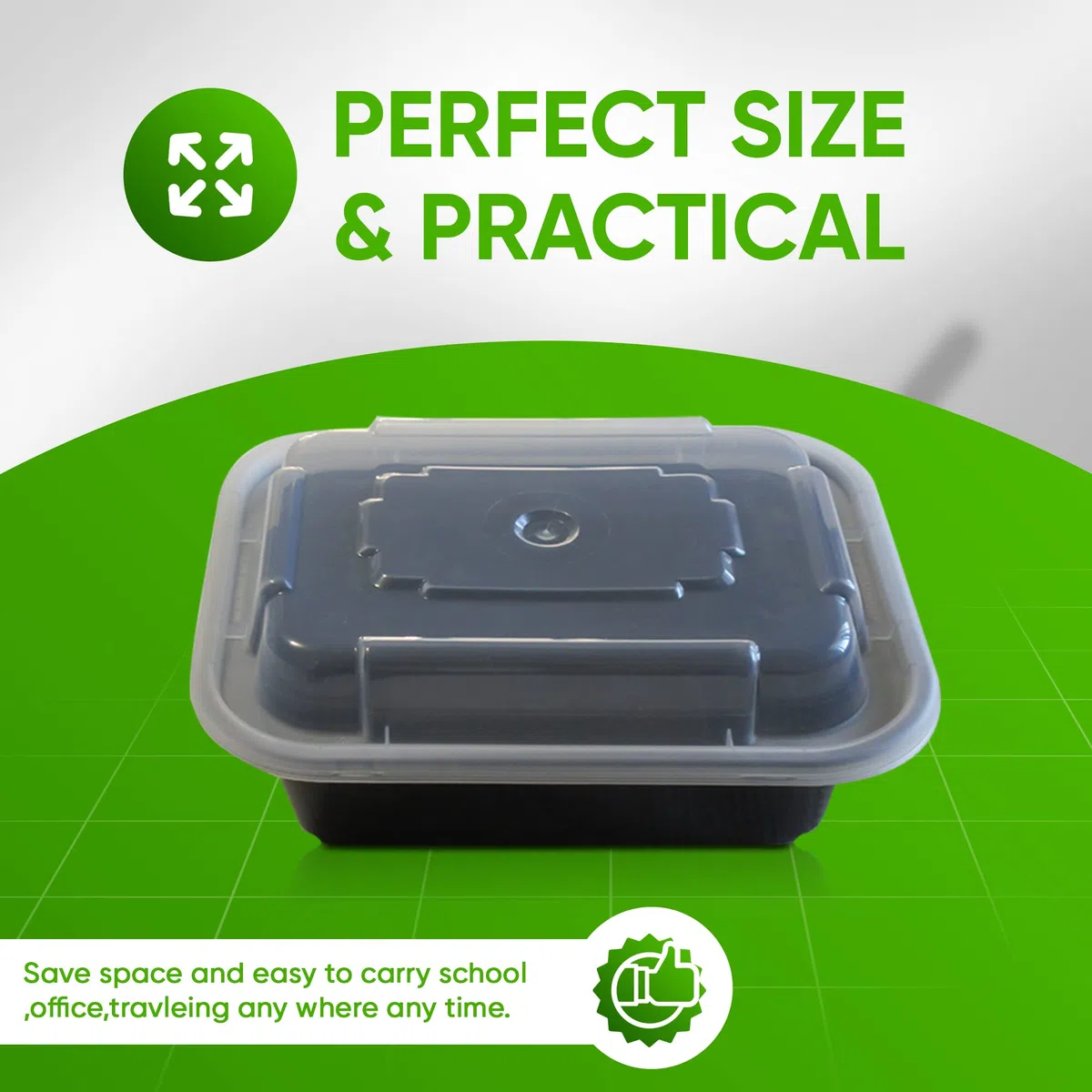 Paquete de 50 recipientes de 12 onzas con tapa hermética, apto para congelador, microondas y lavavajillas, apilable, sin BPA, contenedor de almacenamiento de comidas (negro)