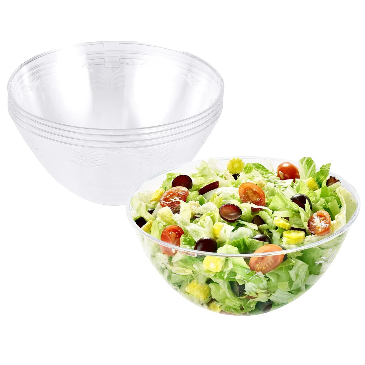 MATANA 5 Cuencos Grandes, Bol de Plástico Duro Transparente, Ensaladeras, 3000ml - Resistente y Reutilizable - Fiestas, Picnic, Cumpleaños