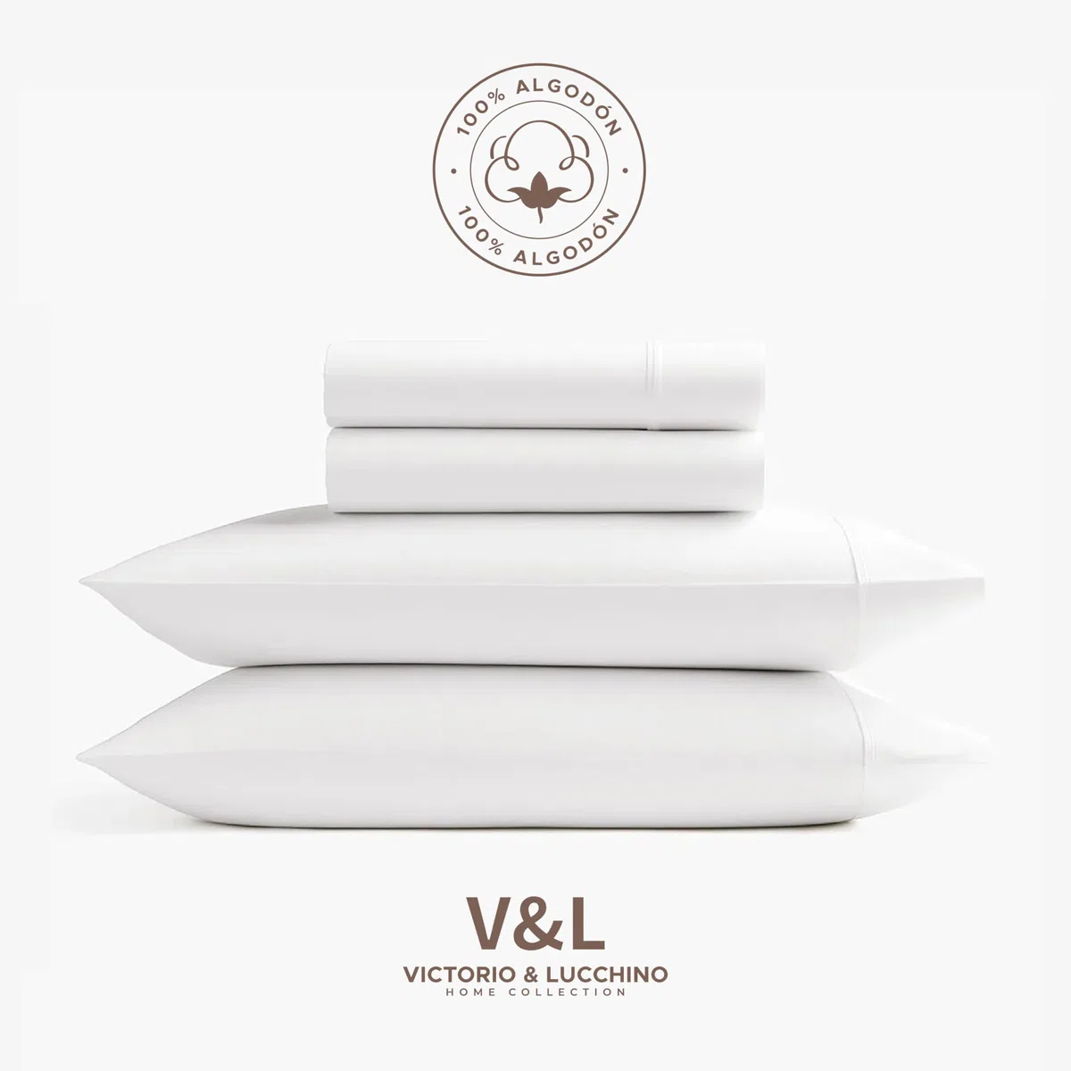 Victorio & Lucchino V&L Juego de Sábanas de Hostelería 100% Algodón Blanco – Suaves, Transpirables y Resistentes – Incluye Encimera, Bajera Ajustable y Funda(s) de Almohada | Cama 105cm (1 Almohada)