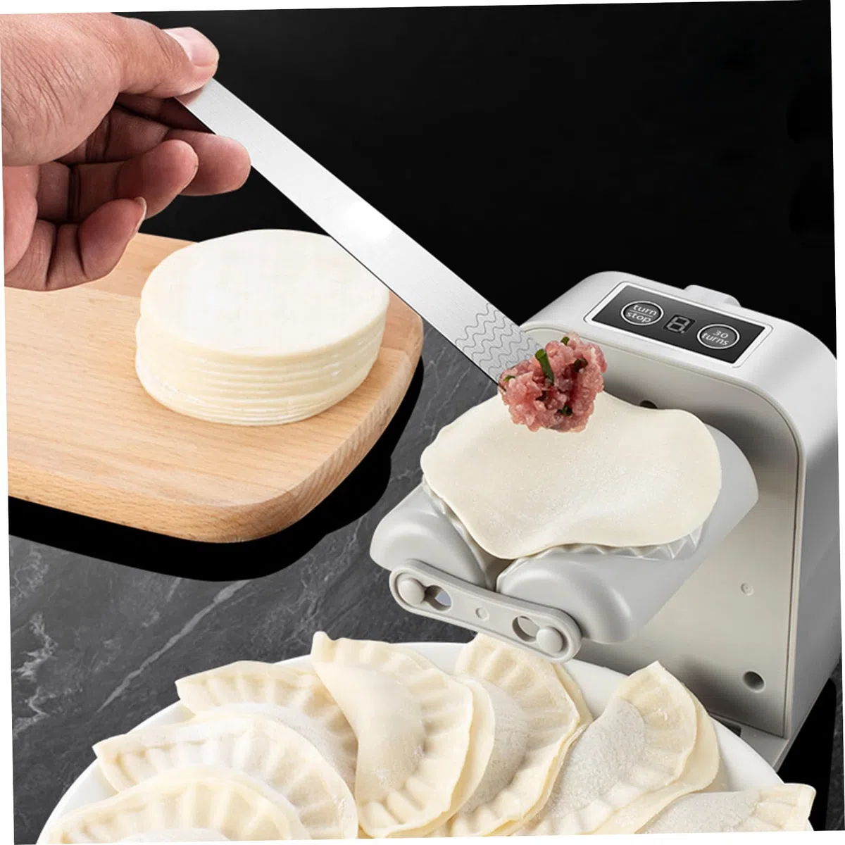 Máquina para Hacer empanadillas a presión eléctrica automática para el hogar 3 Piezas con Cuchara y Cepillo para Hacer empanadillas