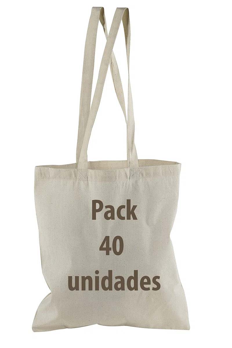 Bolsa Tela 100% Algodón Biodegradable,Lavable,Reutilizable-Asas Largas de 75 cm.Ropa,Manualidades,Alimentos,Verduras, ir de compras,Medidas 38x42cm,Densidad 145gr/m2,Natural (Pack 40 pcs)