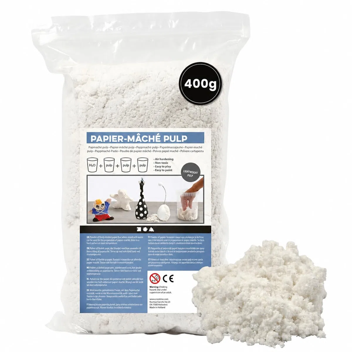 Creativ Company 263550 Papel maché 400g Blanco 1pieza(s) compuesto para cerámica y modelaje - Compuestos para cerámica y modelaje (Papel maché, Blanco, Niños, Bolsa de plástico, 400 g, 1 pieza(s))