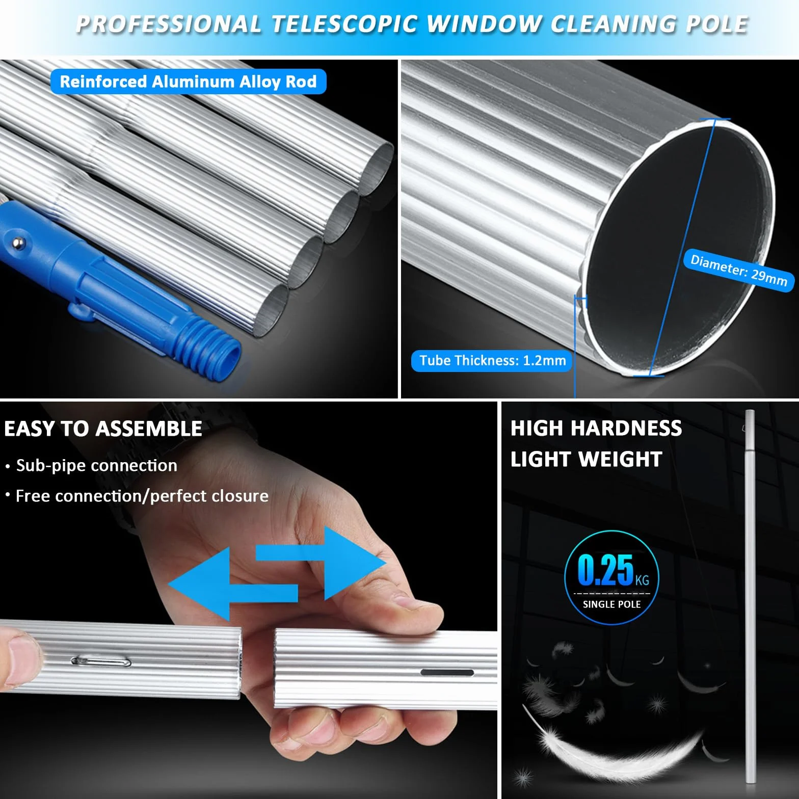 Kit telescópico de limpieza de ventanas alimentado por agua, limpiador de paneles solares y equipo de limpieza de techo de invernadero para un mantenimiento exterior eficiente