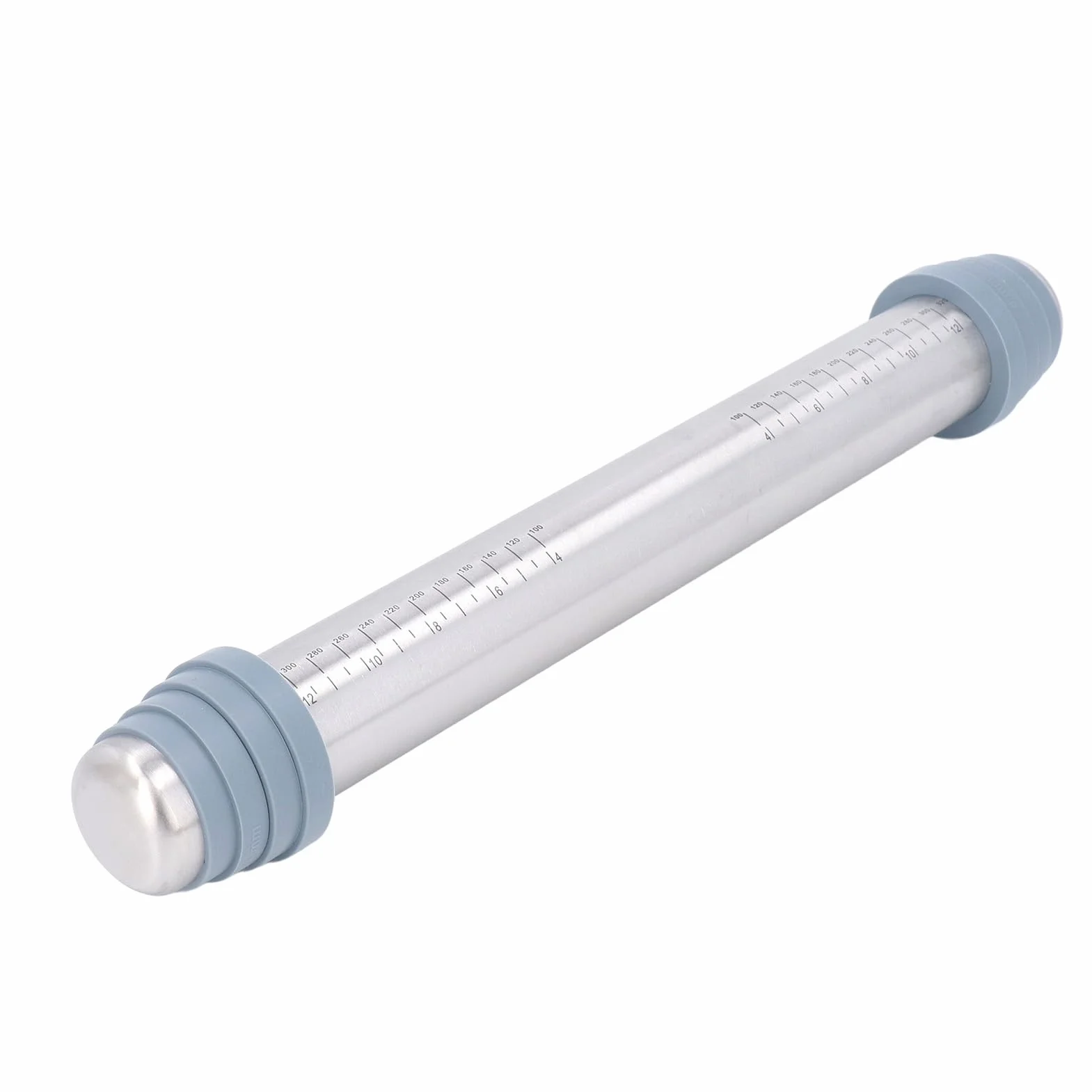 Rodillo de acero inoxidable de alta calidad con 4 anillos guía de silicona, rodillo de masa antideslizante antiadherente para hornear pasteles, galletas, pasteles y pizzas, 42 x 5,5 cm, esencial para
