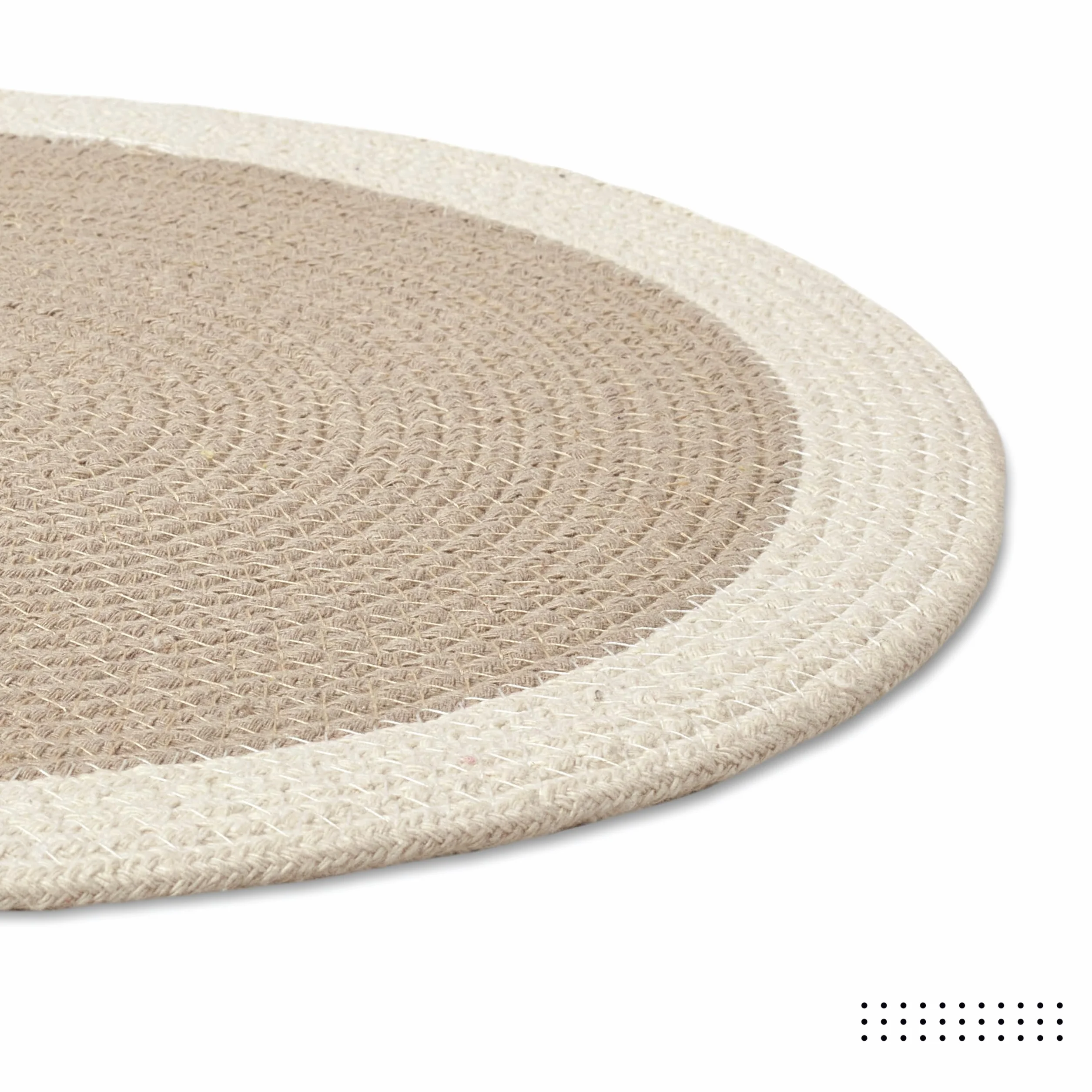 Encasa XO Manteles Individuales Juego de 6 | Manteles Redondos de Algodón - Diámetro de 33 cm | Beige y Blanco Roto | Estilo Acanalado Hecho a Mano