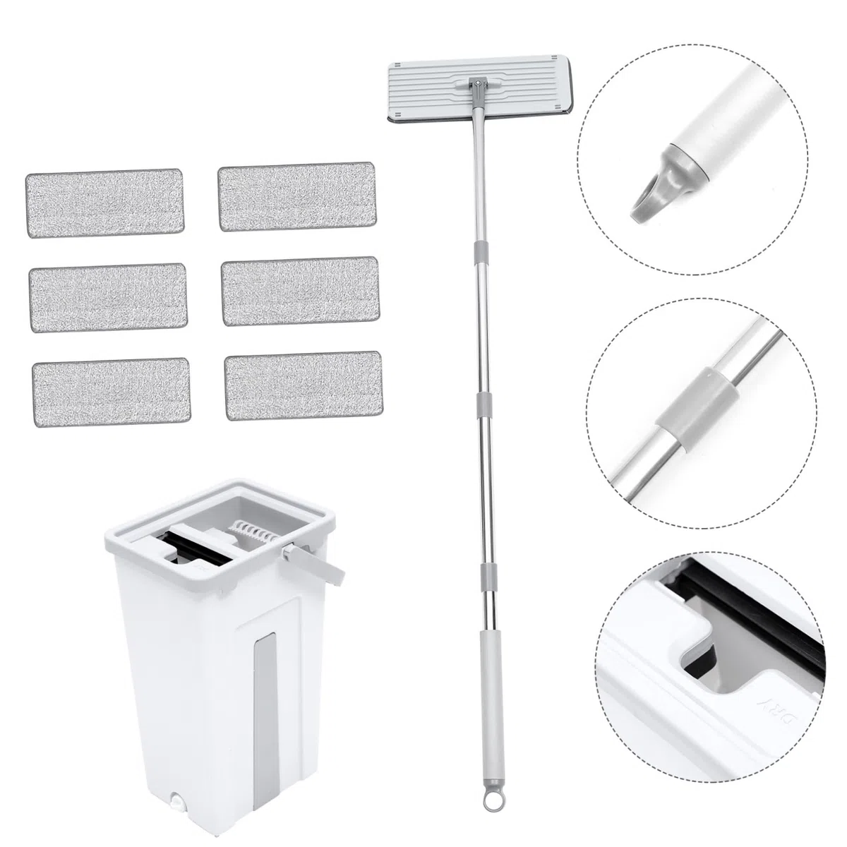 Kit de Trapeador de Limpieza Giratorio con Cubo y 6 Paños | Microfibra, Plástico y Acero Inoxidable, Mango Integrado, 1 Juego Portátil para Limpieza a Fondo