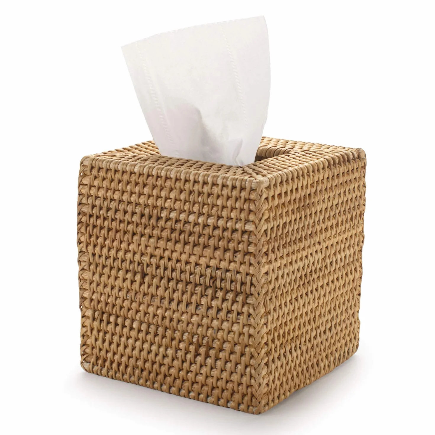 Caja de pañuelos de Mimbre Cuadrada, Caja de Pañuelos de Papel de Ratán para Decoración Hogar y Oficina,14,5 x 14,5 x 14,5 cm, Amarillo