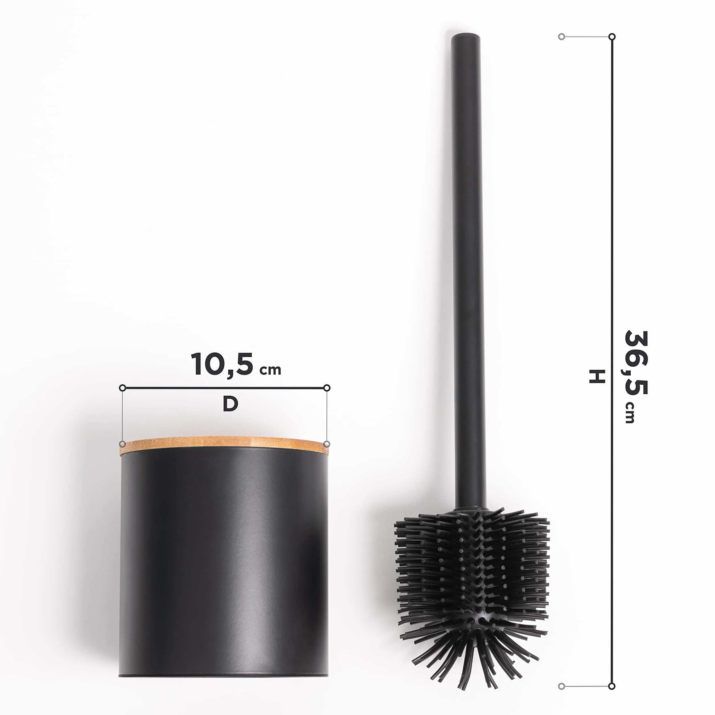 KAZAI. Escobillero de Baño Silicona y Escobillero en Óptica de Madera | Acero Inoxidable, Cabeza de Silicona, Diseño de Bambú | Negro