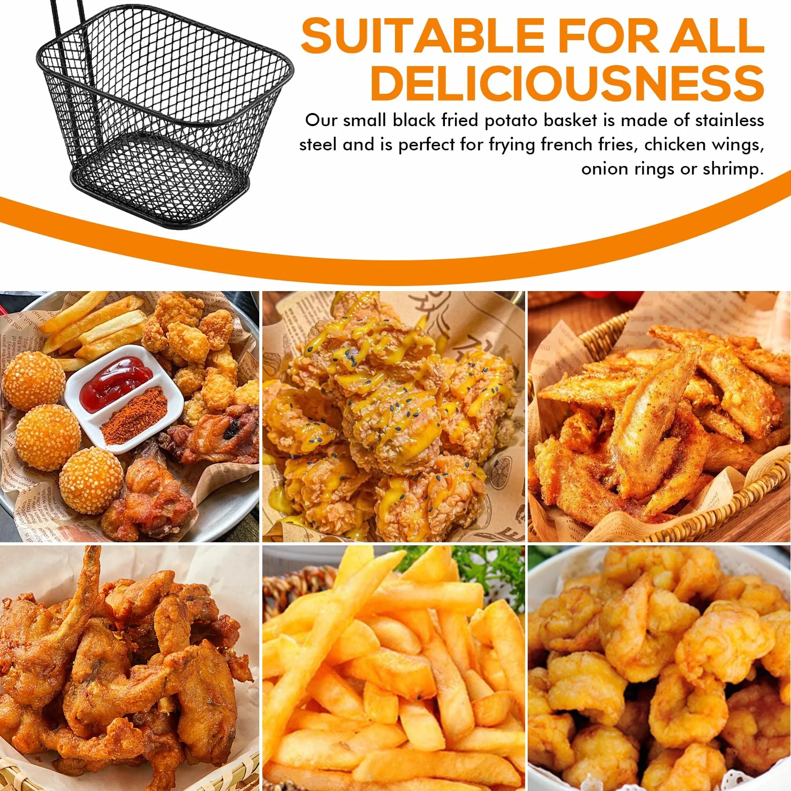 12 cestas para patatas fritas, cesta pequeña de acero inoxidable con asa, mini cestas para servir, cesta para patatas fritas, cesta para patatas fritas, cesta para freír patatas fritas (negro)