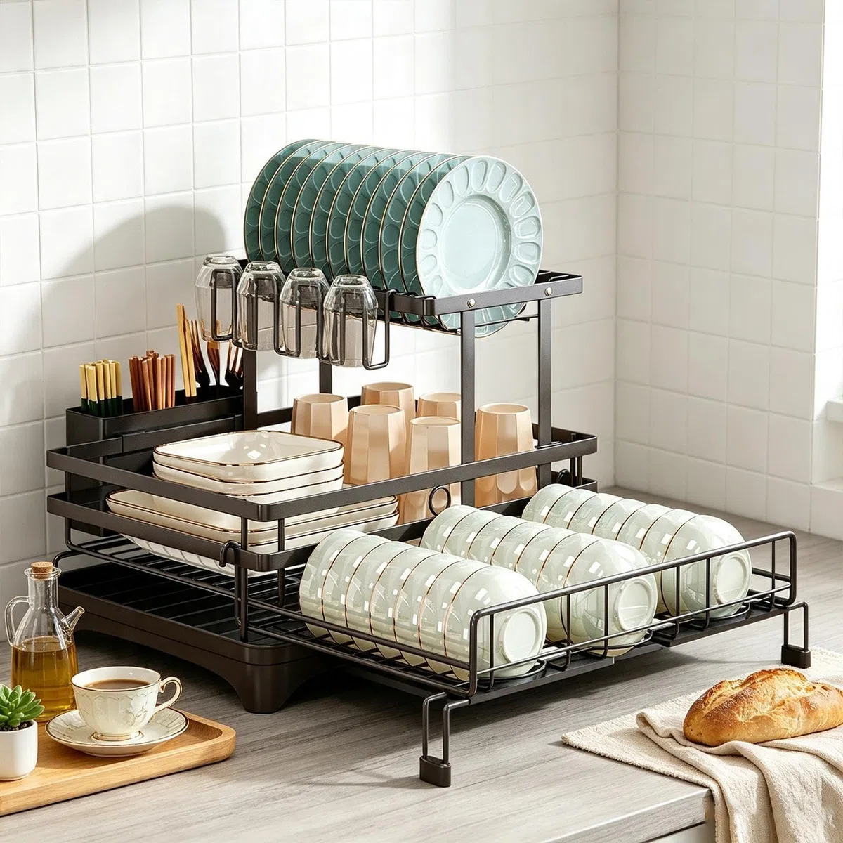 Escurridor Platos Para Encimera Cocina Organizador Extensible De Acero Al | Escurridor De Vajilla Para Fregadero De Cocina Para Cuenco Taza Cubiertos Esponja Espátula Hogar C