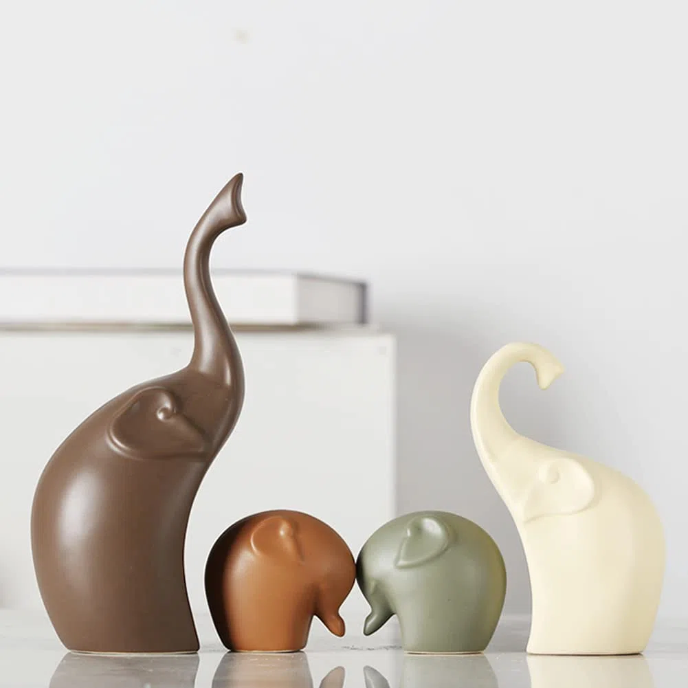 Lin's Wood Juego de 4 Figuras de Elefante de cerámica, diseño Moderno, Multicolor.