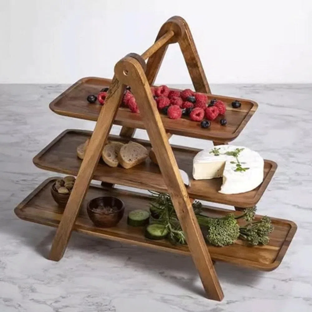 Bandeja para servir de niveles de madera, bandeja de pisos decorativa, soporte para tartas, bandeja de pisos de estilo granja, bandeja de servir para platos y bandejas de fiesta