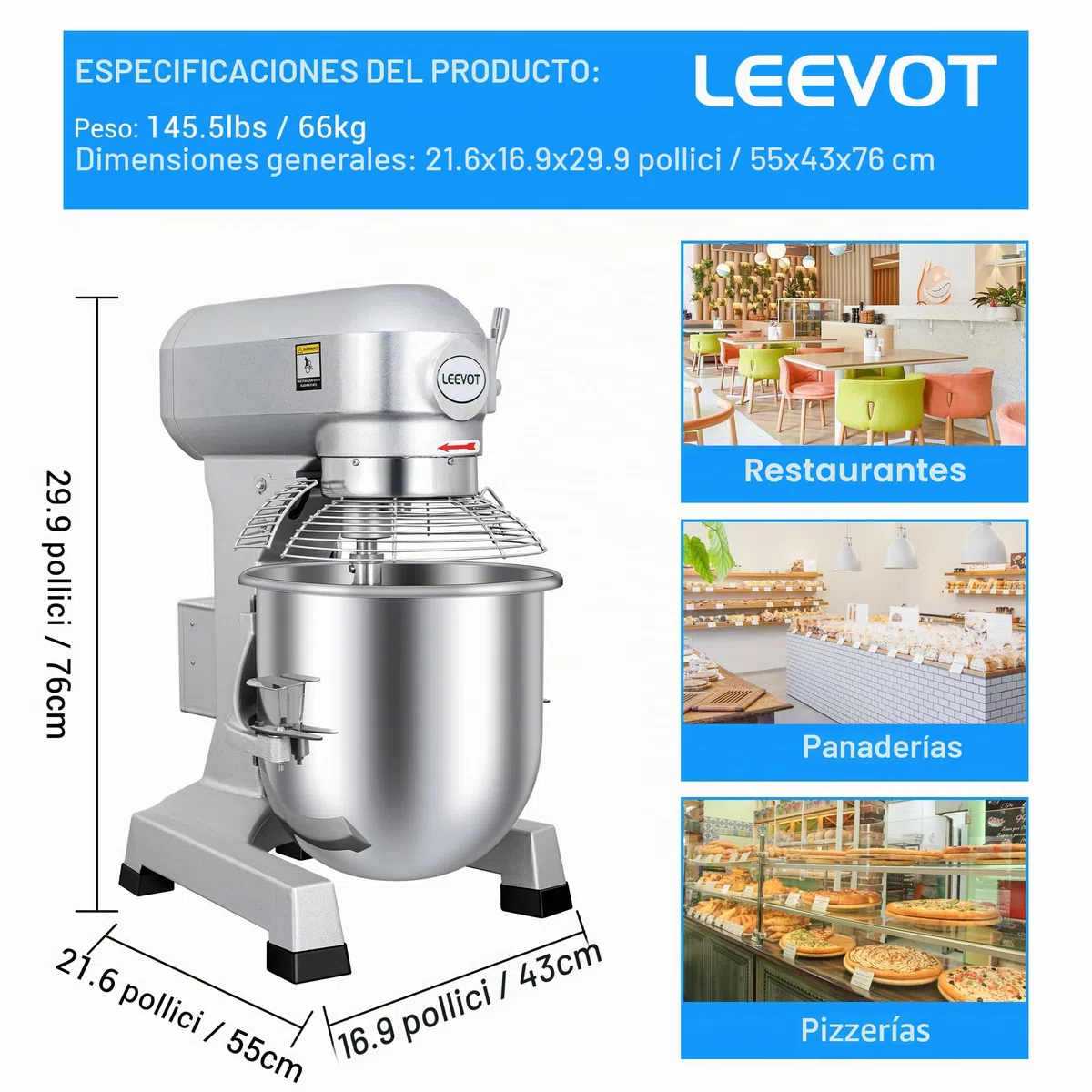 LEEVOT Amasadora planetaria comercial (1, Versión de temporizador 20L)