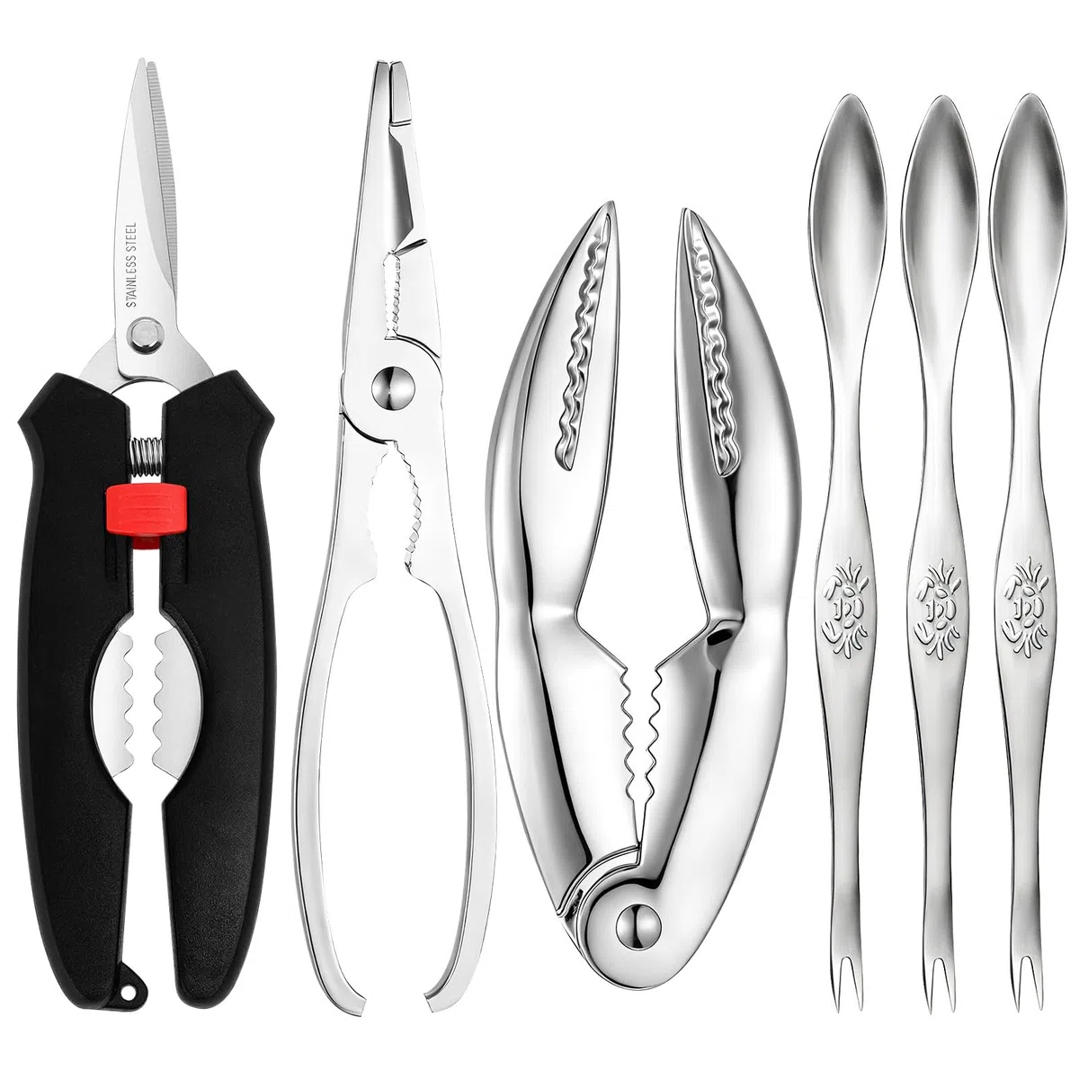DOITOOL Utensilios para Cangrejo Pelador De Caparazones Abridor De Patas Herramienta para Pinzas Y Colas De Cangrejo Incluye Pelador De Caparazones De Acero Inoxidable Cascanueces