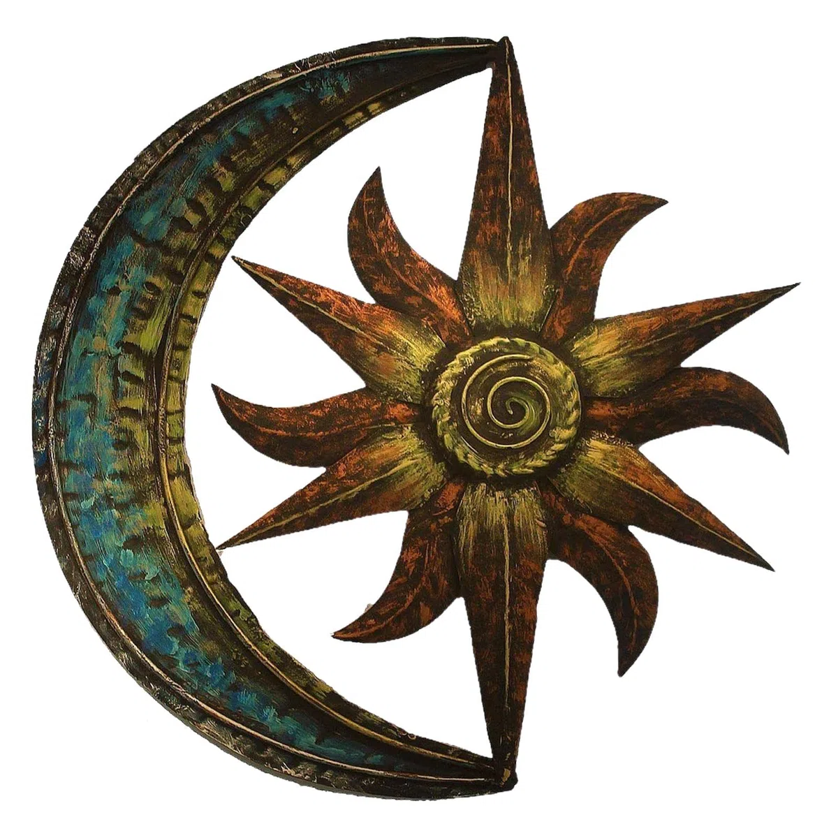 Sol Luna Arte de Pared de Metal Tema Celestial Escultura de Pared Exhibición Colgante Figura Coleccionable Adorno de Arte para Cerca Adorno Patio, Los 35CM