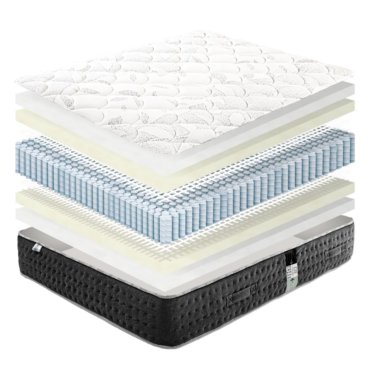 Luxury Literie - Colchón de 90 x 190 cm, serenidad, muelles ensacados, espuma de alta densidad, ergonómica, soporte muy firme + almohada + edredón
