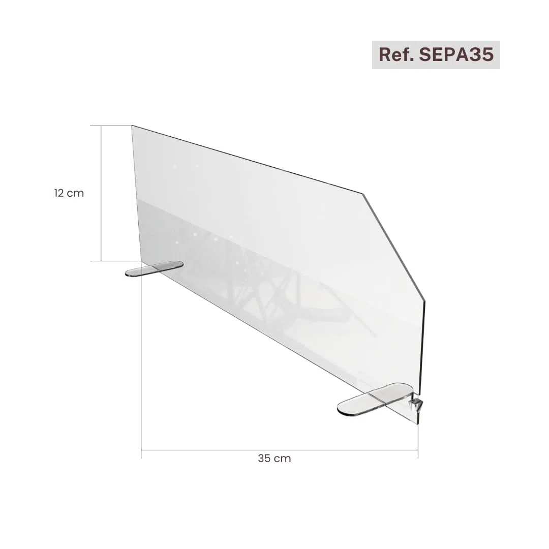 FLETA Separadores de Policarbonato para Vitrinas, Transparente, 12cm Alto, Pack de 6, con Perfil de Fijación, 35/45/55cm Largo, para Organización de Mostradores Comerciales (Pequeño 35 cm)