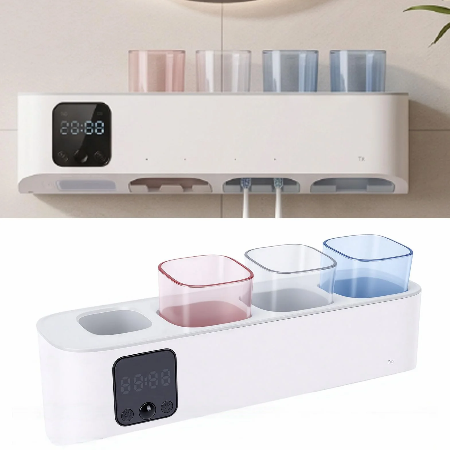 Jectse Soporte para Cepillo de Dientes Eléctrico, Montado en la Pared con Pantalla Táctil LED, 5 Ranuras para Cepillos de Dientes Eléctricos, Desinfectante UVC con 3 Modos y Secado por