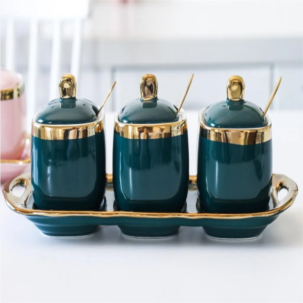 SAeWare Tarro de condimentos, contenedor de especias de cerámica, tarro de condimentos, salero, botella de condimentos, tarro de azúcar, caja de condimentos, encimera de cocina, rosa, 3 piezas